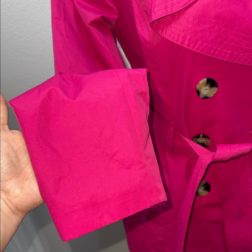 London Fog Fuchsia Double-Breasted Trench Coat - Picture 5 of 7